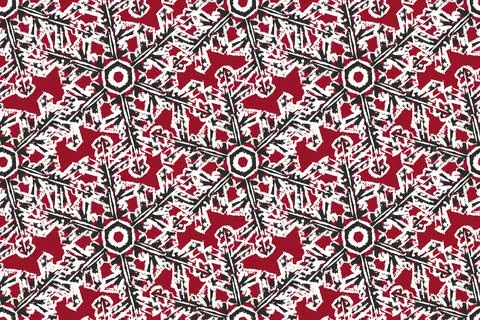 Winter seamless pattern. Snowflakes on a red background. Sketch. Stock Illustration