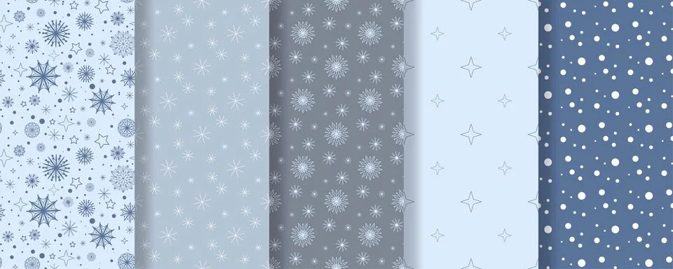 Winter seamless pattern with snowflakes set Stock Illustration