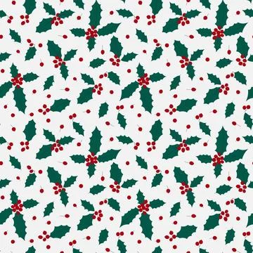Winter seamless pattern with stylized holly leaves and berries. Vector backgr Illustrazione stock
