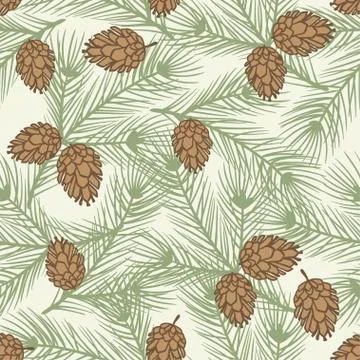 Winter seamless pattern with stylized pine branches Stock Illustration