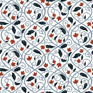 Winter seamless pattern with swirls, vines, flowers and leaves. Abstract floral Stock Illustration