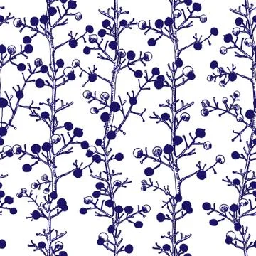 Winter seamless pattern texture, bare sprigs with berries. White background Stock Illustration