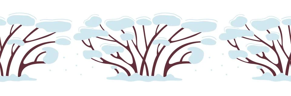 Winter seamless Pattern tree or bush in the snow. It grows in winter-time. De Stock Illustration