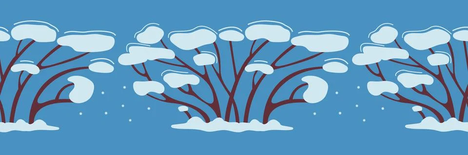 Winter seamless Pattern tree or bush in the snow. It grows in winter-time. De Stock Illustration