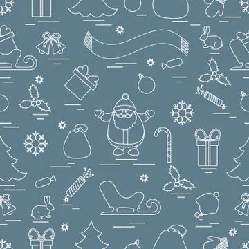 Winter seamless pattern with variety Christmas elements:  tree, balls, petard Illustrazione stock