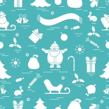 Winter seamless pattern with variety Christmas elements:  tree, balls, petard Stock Illustration