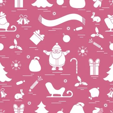 Winter seamless pattern with variety Christmas elements:  tree, balls, petard Stock Illustration