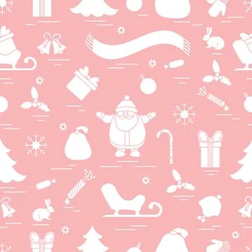 Winter seamless pattern with variety Christmas elements:  tree, balls, petard Stock Illustration