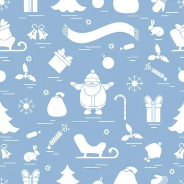 Winter seamless pattern with variety Christmas elements:  tree, balls, petard イラスト素材