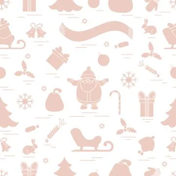 Winter seamless pattern with variety Christmas elements:  tree, balls, petard Stock Illustration
