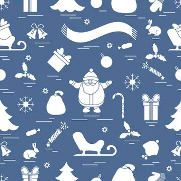 Winter seamless pattern with variety Christmas elements:  tree, balls, petard Stock Illustration