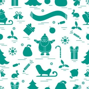 Winter seamless pattern with variety Christmas elements:  tree, balls, petard Stock Illustration