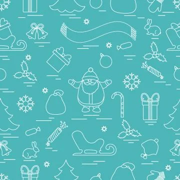 Winter seamless pattern with variety Christmas elements:  tree, balls, petard Illustrazione stock