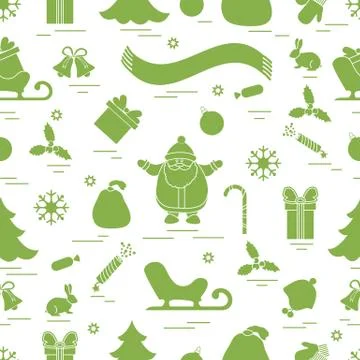 Winter seamless pattern with variety Christmas elements:  tree, balls, petard Stock Illustration