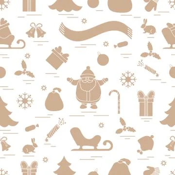 Winter seamless pattern with variety Christmas elements:  tree, balls, petard 스톡 일러스트