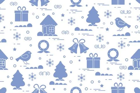 Winter seamless pattern with variety Christmas elements: christmas tree, gift 스톡 일러스트