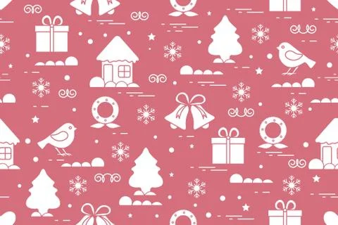 Winter seamless pattern with variety Christmas elements: christmas tree, gift イラスト素材