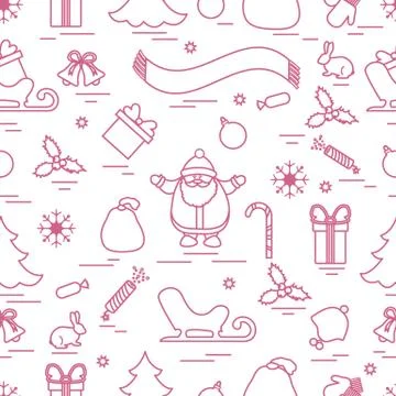 Winter seamless pattern with variety Christmas elements:  tree, balls, petard Stock Illustration