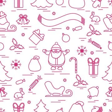 Winter seamless pattern with variety Christmas elements:  tree, balls, petard Stock Illustration