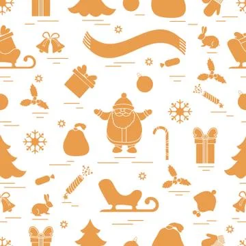 Winter seamless pattern with variety Christmas elements:  tree, balls, petard Stock Illustration