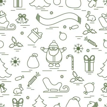 Winter seamless pattern with variety Christmas elements:  tree, balls, petard Stock Illustration