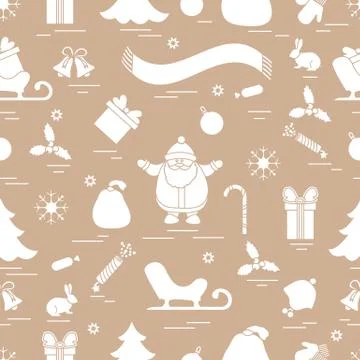 Winter seamless pattern with variety Christmas elements:  tree, balls, petard 스톡 일러스트
