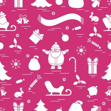 Winter seamless pattern with variety Christmas elements:  tree, balls, petard Stock Illustration