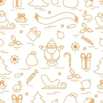 Winter seamless pattern with variety Christmas elements:  tree, balls, petard Stock Illustration