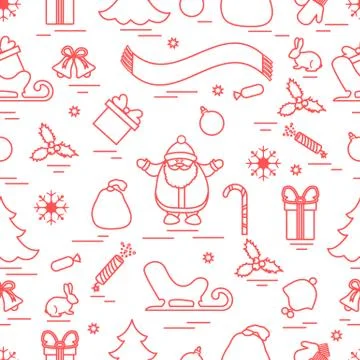 Winter seamless pattern with variety Christmas elements:  tree, balls, petard Stock Illustration