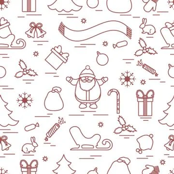Winter seamless pattern with variety Christmas elements:  tree, balls, petard Stock Illustration