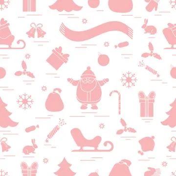 Winter seamless pattern with variety Christmas elements:  tree, balls, petard Illustrazione stock