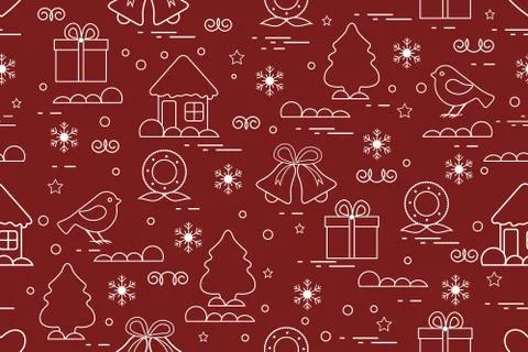 Winter seamless pattern with variety Christmas elements: christmas tree, gift Illustrazione stock