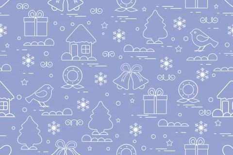 Winter seamless pattern with variety Christmas elements: christmas tree, gift Illustrazione stock
