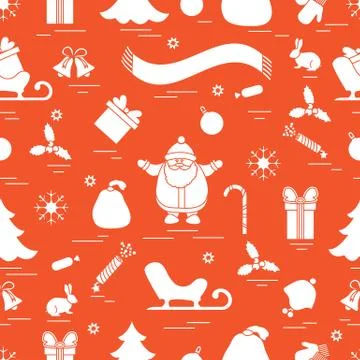 Winter seamless pattern with variety Christmas elements:  tree, balls, petard イラスト素材
