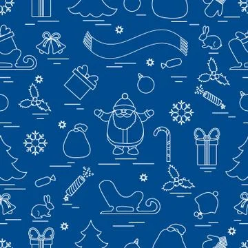 Winter seamless pattern with variety Christmas elements:  tree, balls, petard Illustrazione stock