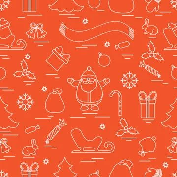 Winter seamless pattern with variety Christmas elements:  tree, balls, petard Stock Illustration