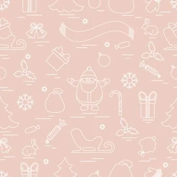 Winter seamless pattern with variety Christmas elements:  tree, balls, petard Illustrazione stock