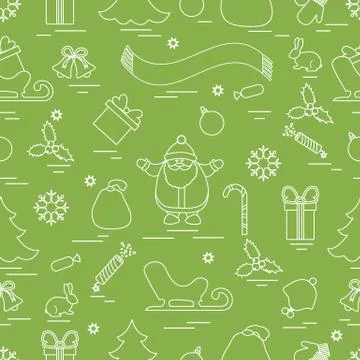 Winter seamless pattern with variety Christmas elements:  tree, balls, petard Illustrazione stock