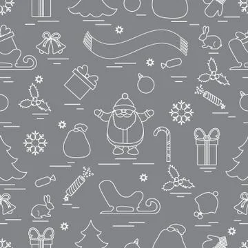 Winter seamless pattern with variety Christmas elements:  tree, balls, petard Stock Illustration