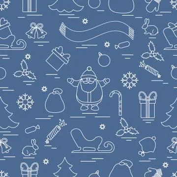 Winter seamless pattern with variety Christmas elements:  tree, balls, petard Illustrazione stock