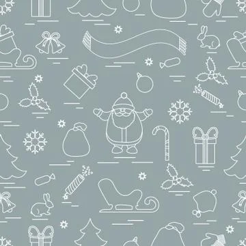 Winter seamless pattern with variety Christmas elements:  tree, balls, petard Stock Illustration