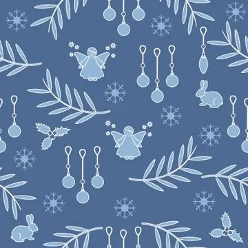 Winter seamless pattern with variety new year and christmas symbols. Stock Illustration