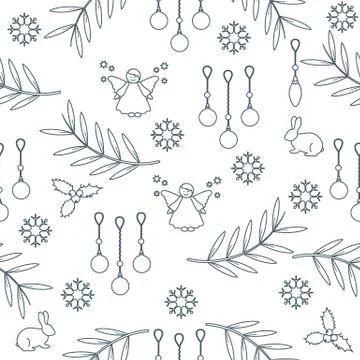 Winter seamless pattern with variety new year and christmas symbols. Stock Illustration