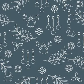 Winter seamless pattern with variety new year and christmas symbols. Stock Illustration