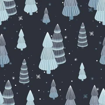 Winter seamless pattern. Vector cute illustrations of nature, landscape, trees Illustrazione stock