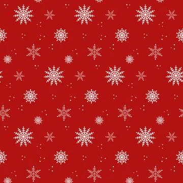 Winter seamless pattern. White doodle snowflakes on red background. Pattern.. Illustrazione stock