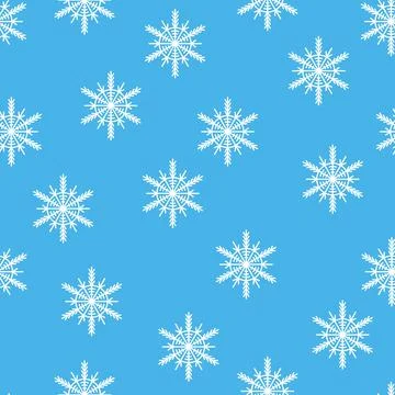Winter seamless pattern with white snowflakes on blue background. Vector 스톡 일러스트