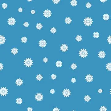 Winter seamless pattern with white snowflakes on blue background. Vector 库存插图