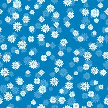 Winter seamless pattern with white snowflakes on blue background. Vector Stock Illustration