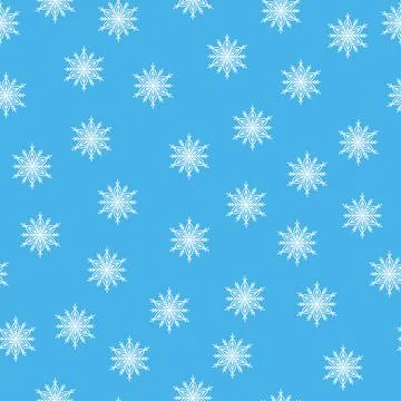 Winter seamless pattern with white snowflakes on blue background. Vector 库存插图